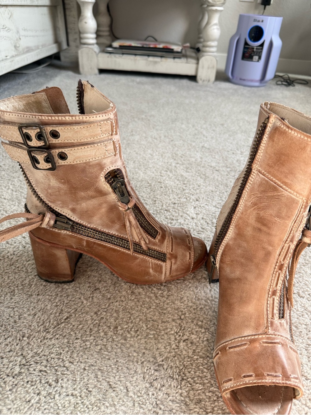 Freebird by Steven Tan Leather Open-Toe Zip Ankle Boots